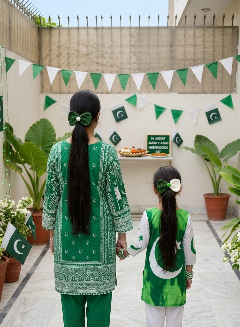 Green & White Bow pony (2 pcs)