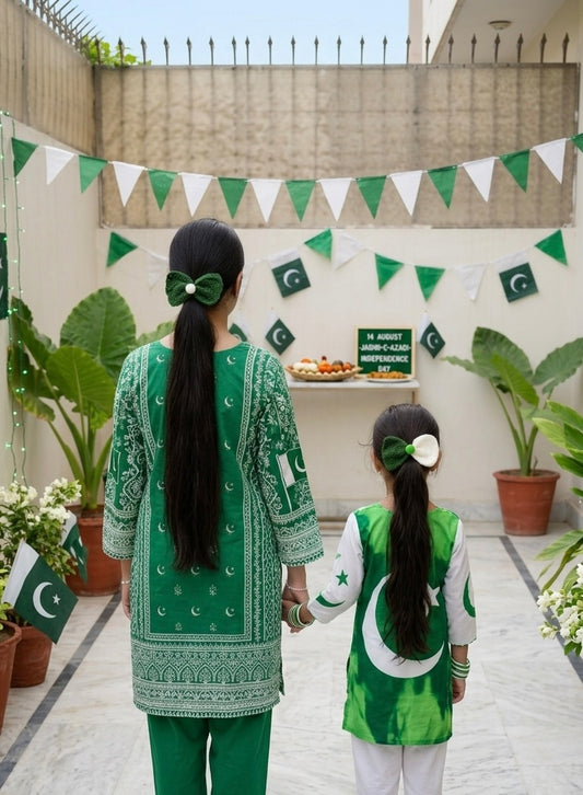 Green & White Bow pony (2 pcs)
