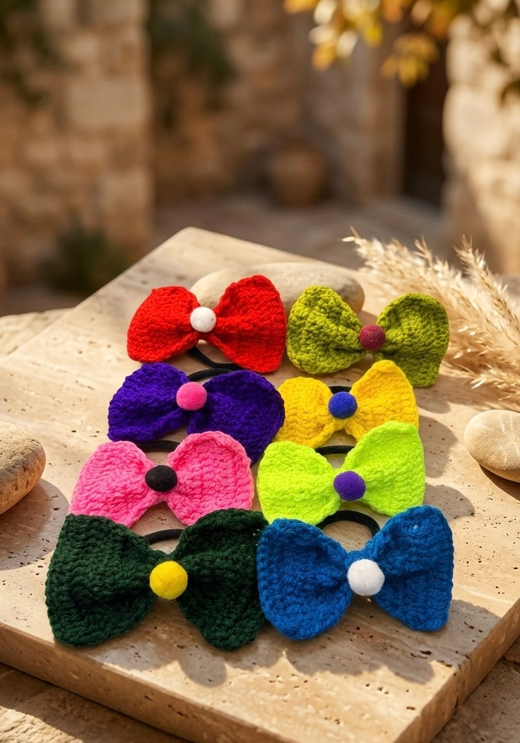 Plain Bow pony ( 8 pcs Set-plain Color)