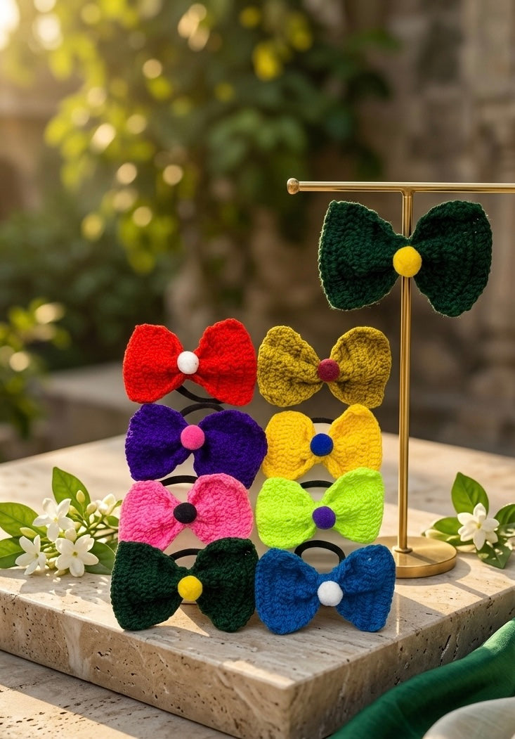 Plain Bow pony ( 8 pcs Set-plain Color)