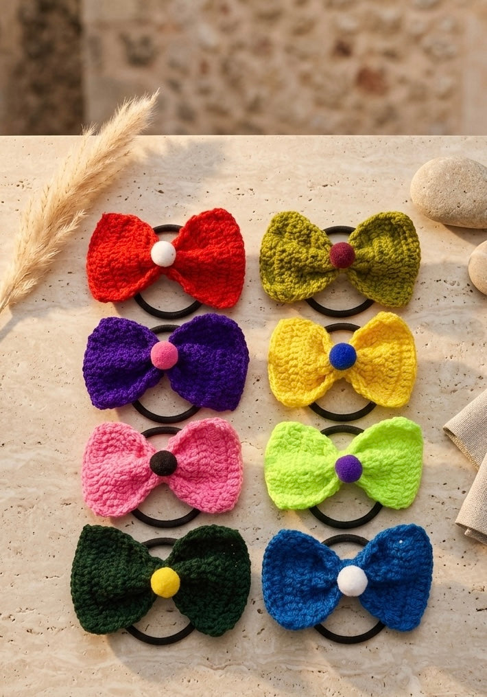 Plain Bow pony ( 8 pcs Set-plain Color)
